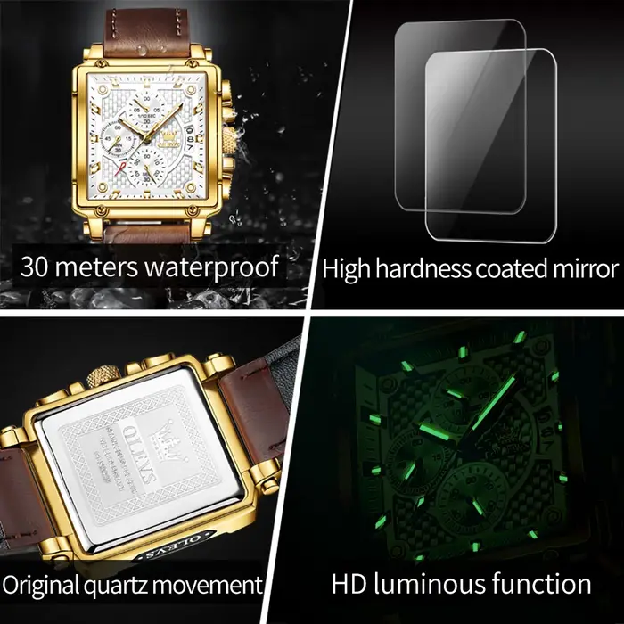 Montre-bracelet à quartz carrée de qualité OLEVS 9925 pour homme