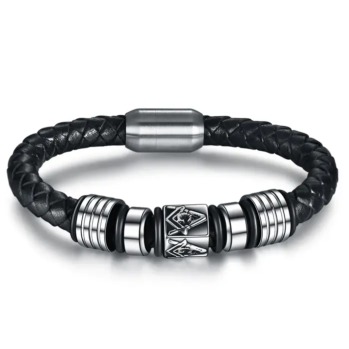Bracelet en cuir véritable avec boucle magnétique pour homme, bijou en acier inoxydable, nouvelle co