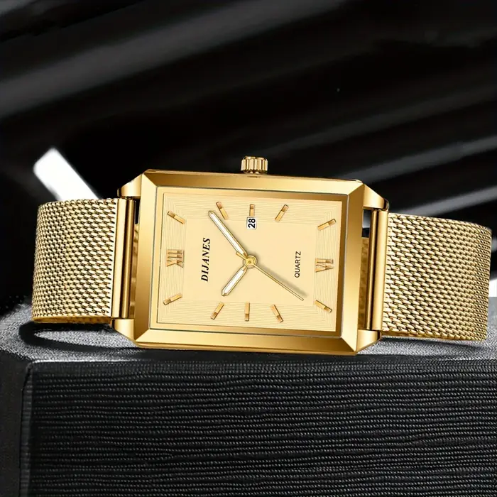 Montre-bracelet à quartz rectangulaire en acier inoxydable pour hommes