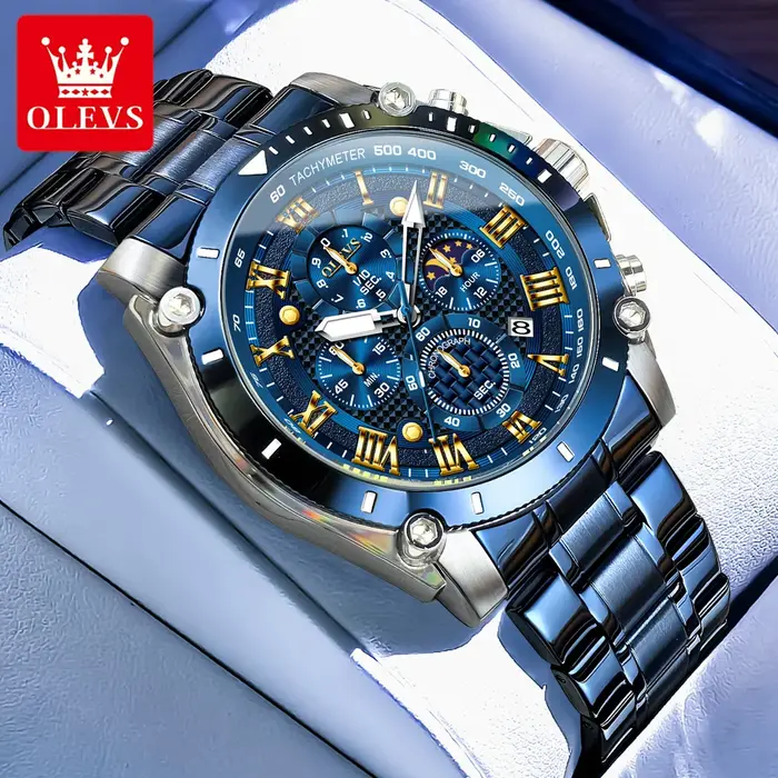 OLEVS nouveau homme montre Phase de lune chronographe étanche lumineux multi-fonctionnel Original marque de luxe Quartz montres pour hommes 3689