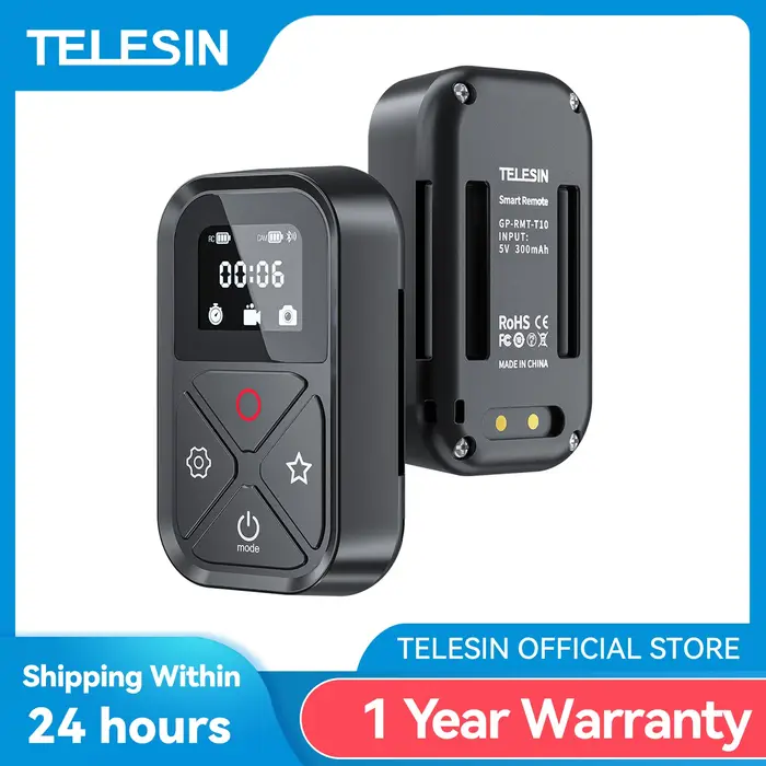 TELESIN-Télécommande Bluetooth 80M pour GoPro fore13 12 11 10 9 8 avec Touche de Raccourci, Affichag