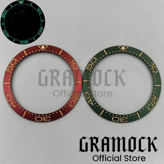 Gramock Vintage 38mm aluminium brossé bordeaux rouge vert montre lunette Lume Fit 41mm boîtier