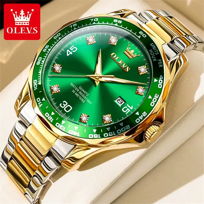 OLEVS 9988 marque de luxe série vert eau fantôme diamant échelle montre étanche pour hommes haut Original Quartz
