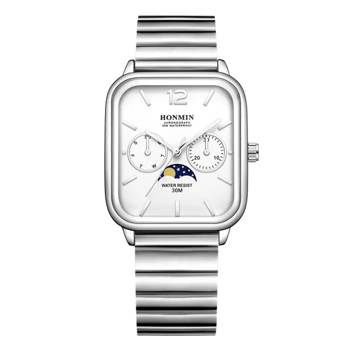 Montre multifonction carrée de petite taille avec phases de lune