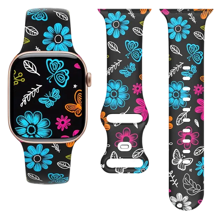Bracelet de montre à motif floral pour Apple Watch 40/41/42/44/45/46/49mm, bracelet élégant en silic