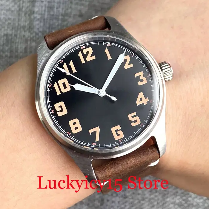 Montre automatique Tandorio 39MM, mouvement japonais NH35/PT5000, bracelet en cuir, saphir, luminescence verte, cadran noir vintage