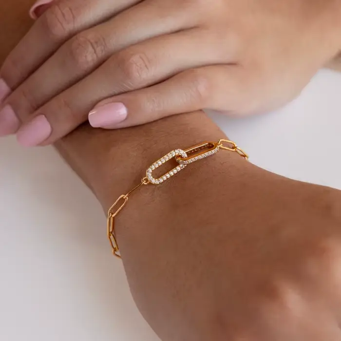 14 Bracelet en forme de trombone en Zircon plaqué or pour femmes