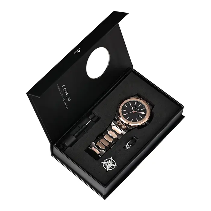 TOMI montre pour hommes d'affaires de luxe coffret cadeau boîtier en or Rose de haute qualité