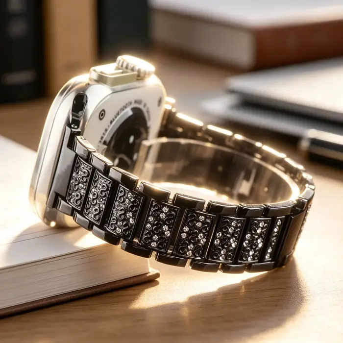 Bracelet en métal avec strass pour Apple Watch