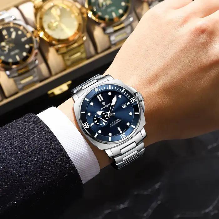 POEDAGAR haut à la mode montre de luxe pour hommes étanche lumineux Date montres pour hommes en acie