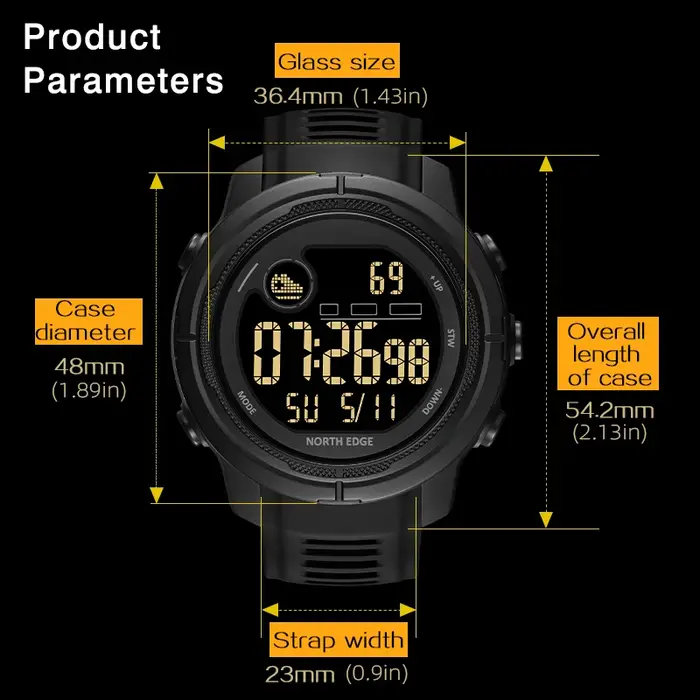 NORTH EDGE Mars5 montre électronique pour hommes chronographe lumineux multifonctionnel détection de fréquence cardiaque natation montres étanches pour homme