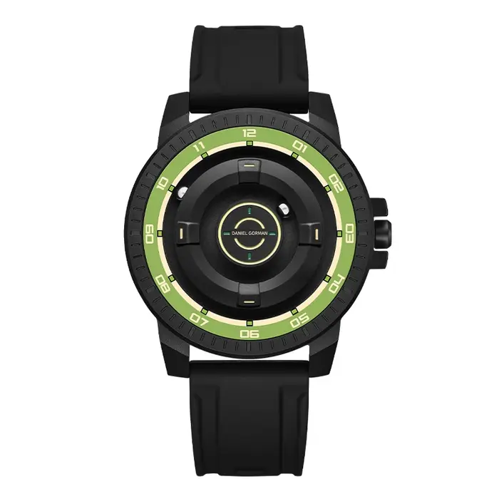 DANIEL GORMAN Designer Nightlight Montre homme en silicone noir Montre à quartz avec cadran circulaire unique Montre-bracelet magnétique en acier avec perles