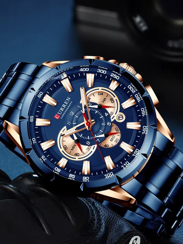 CURREN nouveau chronographe de Sport décontracté montres pour hommes bracelet en acier inoxydable montre-bracelet grand cadran horloge à Quartz avec pointeurs lumineux
