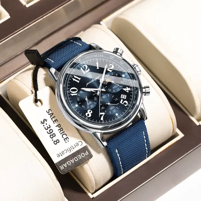 POEDAGAR luxe sport militaire hommes montre étanche lumineux chronographe Nylon cuir Date homme mont