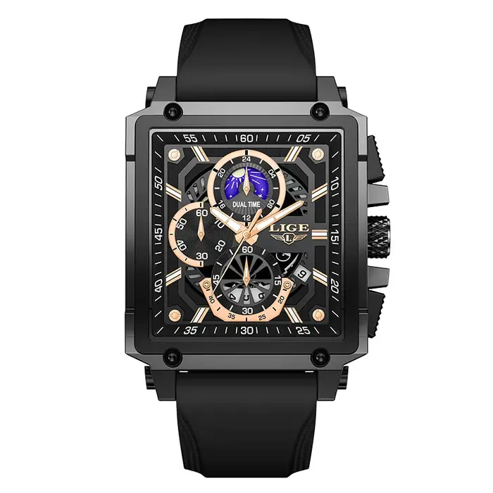 Montres pour hommes LIGE Top marque de luxe chronographe montre de sport carrée mode