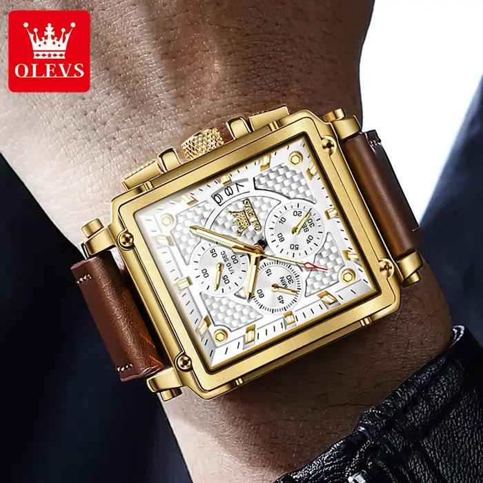 OLEVS hommes Top marque carré qualité Quartz montre-bracelet chronographe étanche montre originale pour homme lumineux Date luxe