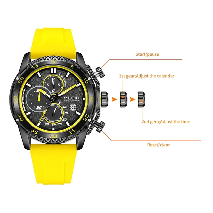 MEGIR montre pour hommes de luxe mode militaire Sport montre-bracelet pour homme étanche lumineux bracelet en Silicone Quartz chronographe 2211
