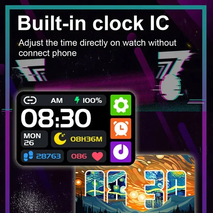 Hip Hop mode personnalité montre intelligente 1.57 pouces HD écran 24h continu fréquence cardiaque moniteur de sommeil jeu étanche Smartwatch