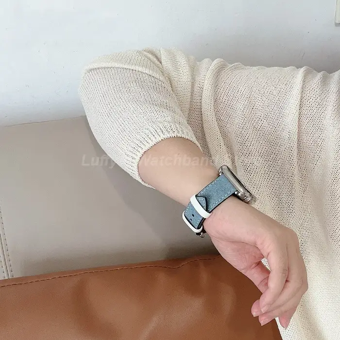 Bracelet de montre pour femme en denim et cuir pour Apple Watch Ultra 11 10 9 8 7 6 5 4 pour IWatch 38mm 41mm 42mm 45mm 46mm 49mm