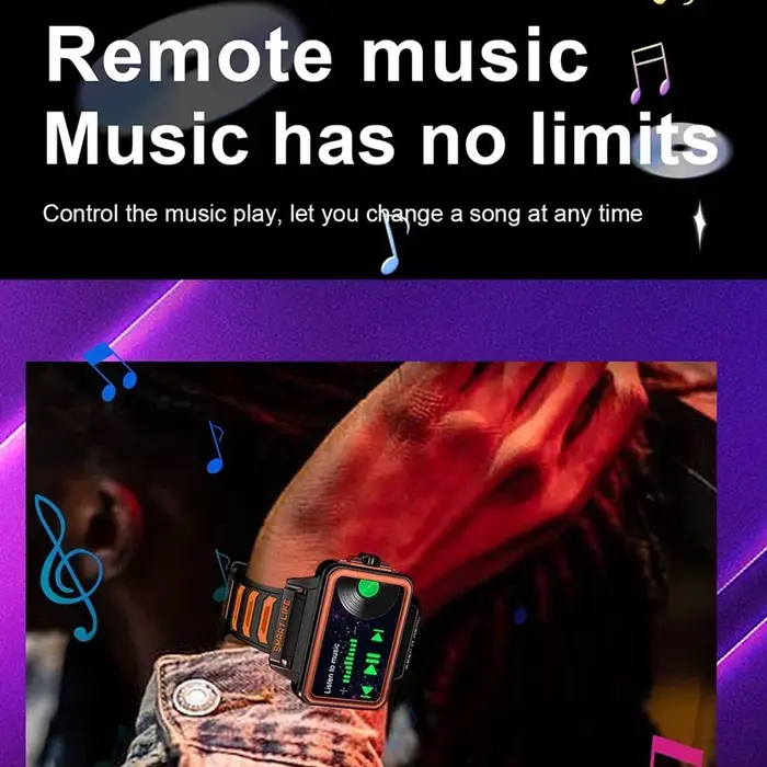 Hip Hop mode personnalité montre intelligente 1.57 pouces HD écran 24h continu fréquence cardiaque moniteur de sommeil jeu étanche Smartwatch