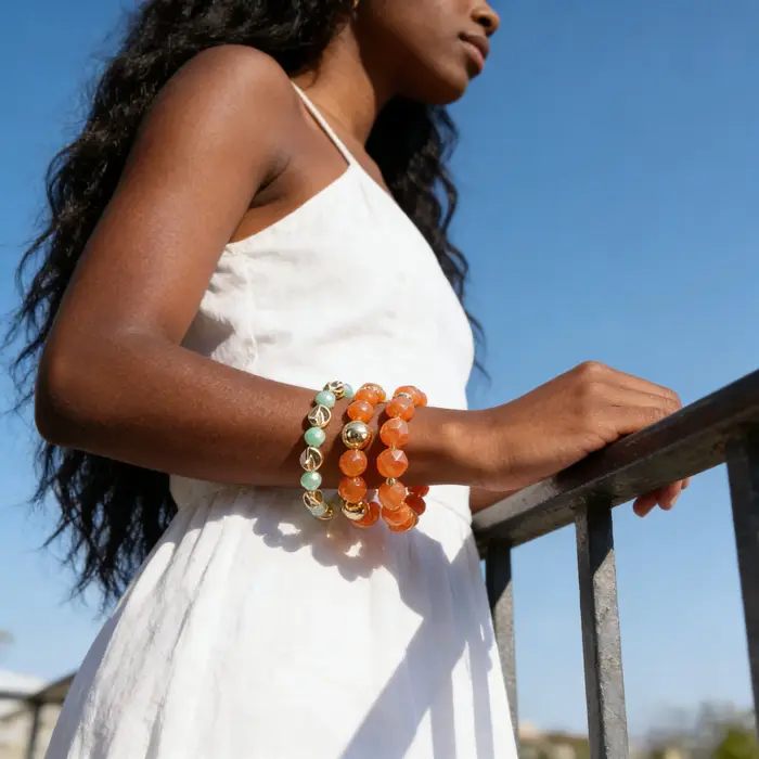 Ensemble de 3 Bracelets Perles Orange Vif – Bijoux Audacieux et Empilables pour Tenues Élégantes et Rendez-vous Décontractés