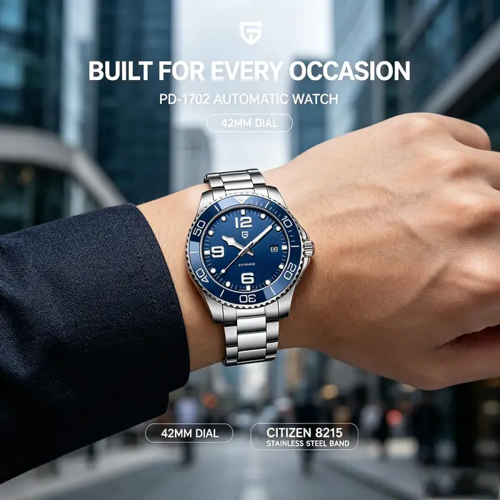 PAGANI DESIGN – montre mécanique automatique pour hommes, mouvement Citizen 8215, verre saphir de 42mm, étanche à 200M, reloj hombr