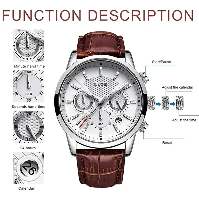 Montre à quartz en cuir étanche pour homme