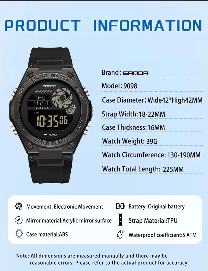 SANDA Nouvelle montre de sport pour femme 9098