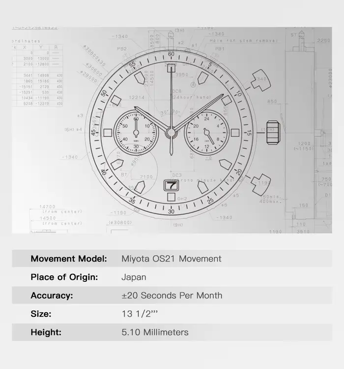 TIMETOKEN – montre japonaise T501GS pour hommes, mouvement Miyota OS21, cadran pastèque, chronograph