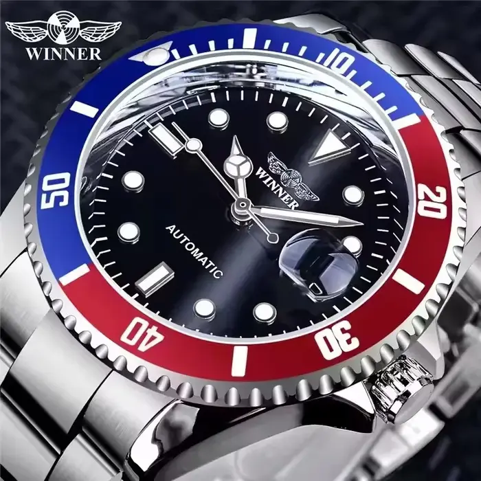 WINNER 002 montres mécaniques automatiques pour homme étanche bracelet en acier inoxydable montre-bracelet calendrier lumineux décontracté hommes montre