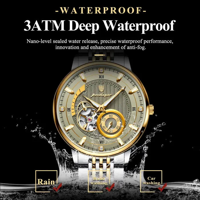 POEDAGAR haut de gamme homme montre-bracelet lumineux creux Tourbillon en acier inoxydable hommes horloge mécanique