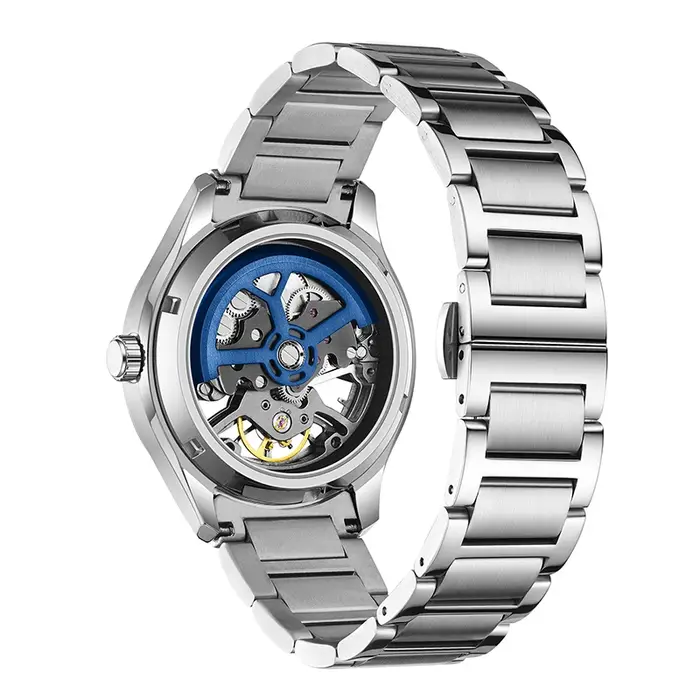 Montre mécanique automatique squelette pour homme DANIEL GORMAN, style sport, acier inoxydable, cadran ajouré, bracelet en acier