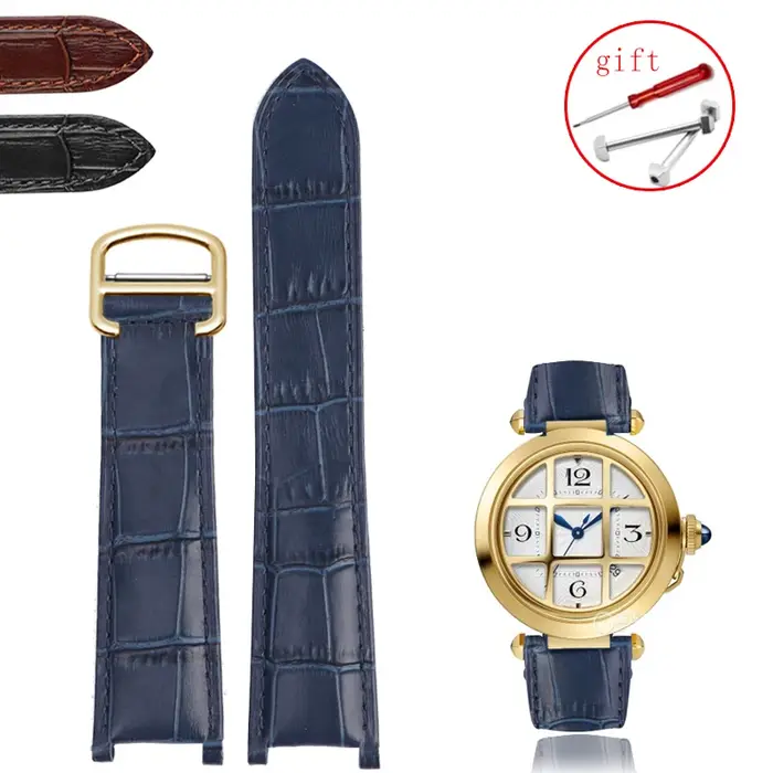Bracelet de montre pliable en cuir véritable pour homme et femme