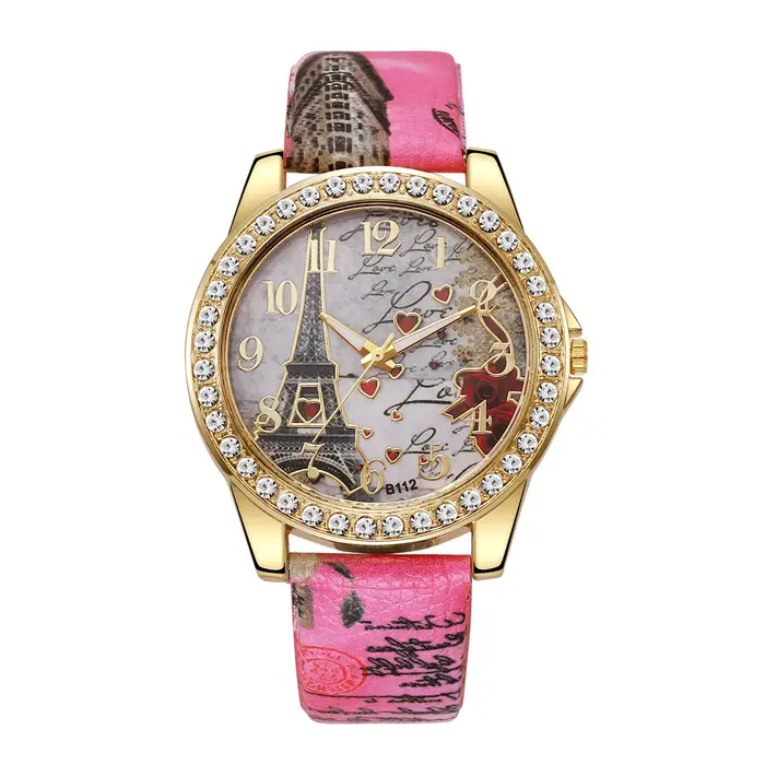 Mode fleurs femmes montres dames bracelet en cuir analogique montre à Quartz Reloj Mujer filles horloge cadeau