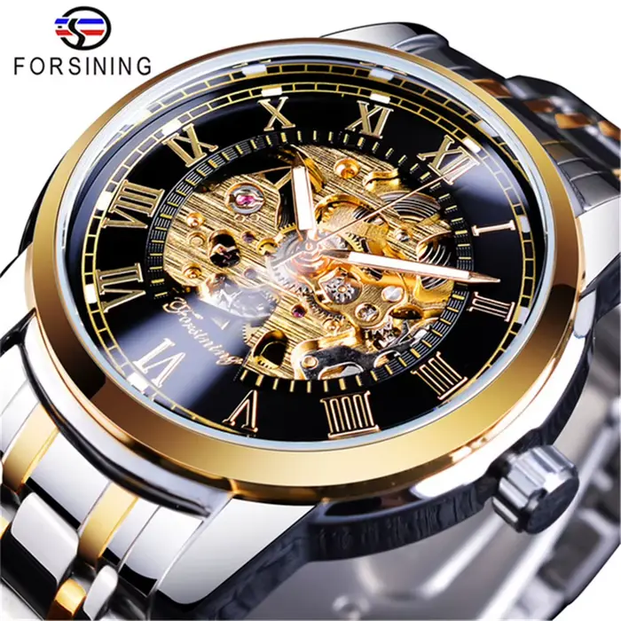 Forsining 349 Montre-bracelet mécanique à remontage manuel pour homme, de luxe, squelette, mode, ven