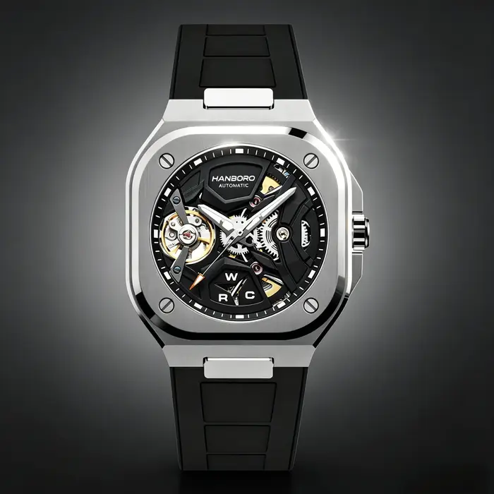 Montre mécanique automatique carrée HANBORO pour homme, montre de mode