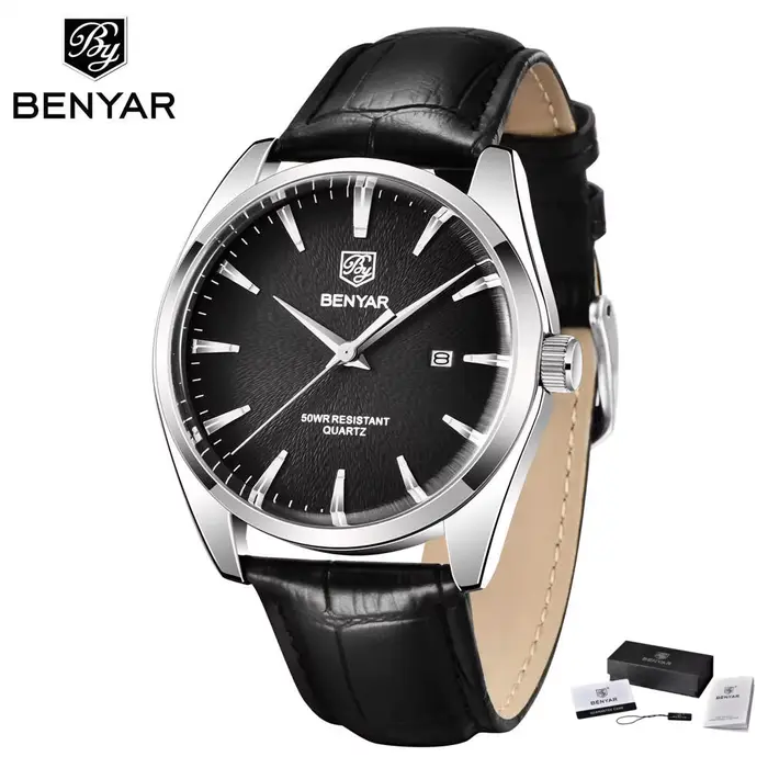 Benyar 5163 Top marque de luxe montres militaires en cuir montres à Quartz étanche montre Simple pou