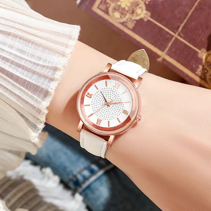 Mode cadran arabe montre pour femme bracelet en cuir décontracté montres à quartz analogiques