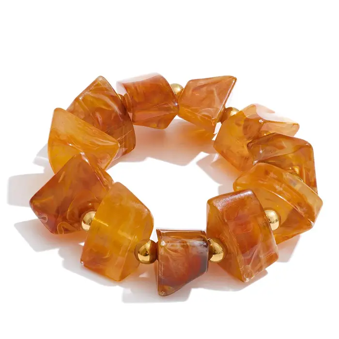 Yhpup 2025 ambre résine acrylique géométrique perle chaîne grand Bracelet