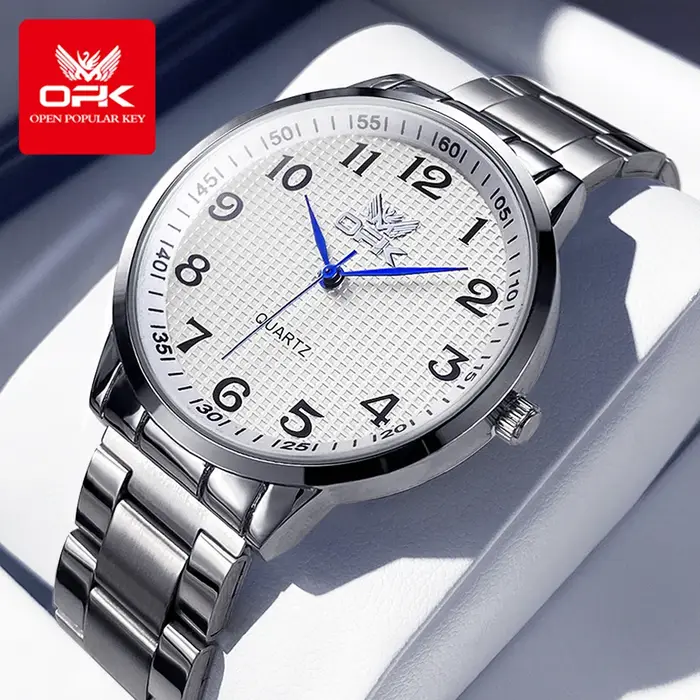 Montres pour hommes OPK 6008 en acier inoxydable doré, cadran à carreaux avec échelle romaine, montr
