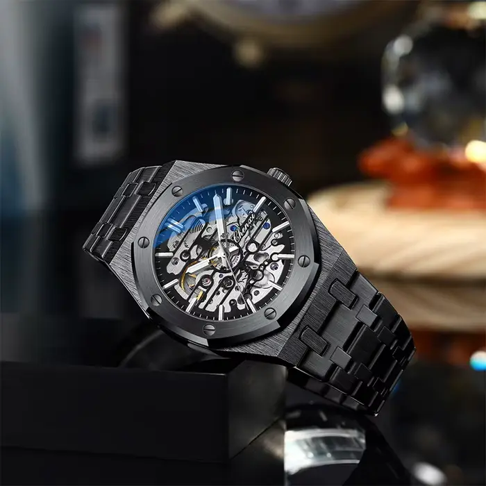 CHENXI haut de gamme évider entièrement automatique montres mécaniques pour hommes argent noir bracelet en acier inoxydable montre pour homme 2025
