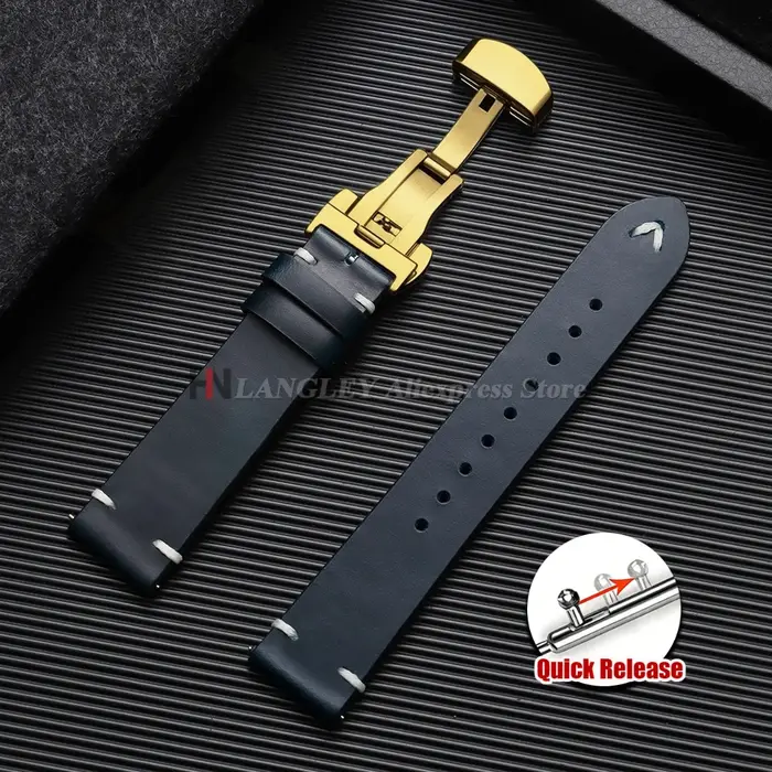 Bracelet en cuir huilé vintage 18mm 20mm 22mm pour montres Seiko et Omega