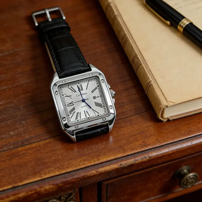 Montre à quartz pour homme avec chiffres romains carrés