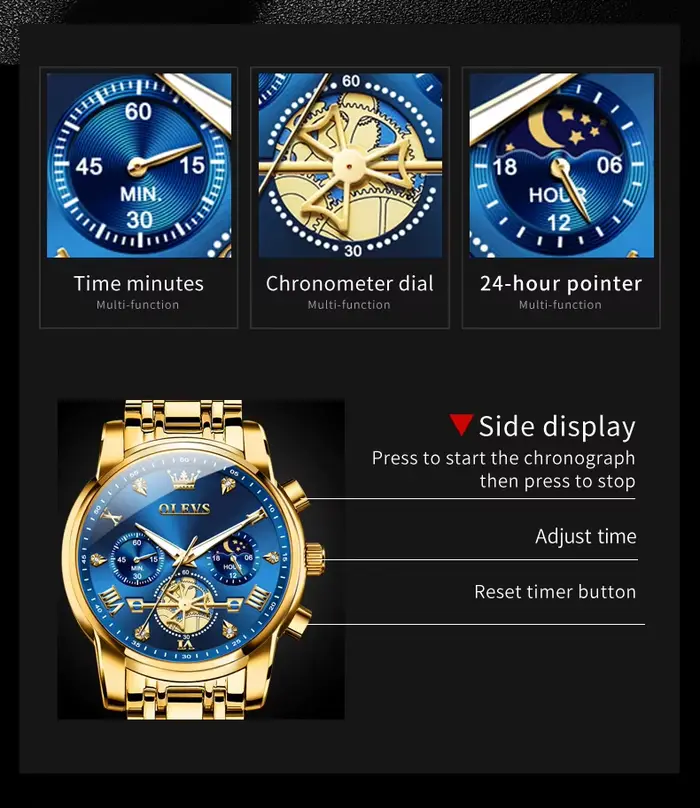 OLEVS – montre-bracelet classique multifonctionnelle pour hommes