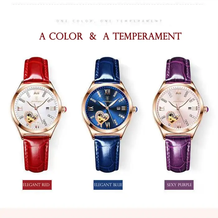 Romantique vin rouge Montre en acier inoxydable conception lumineuse dames horloge décontracté femmes Montre-bracelet