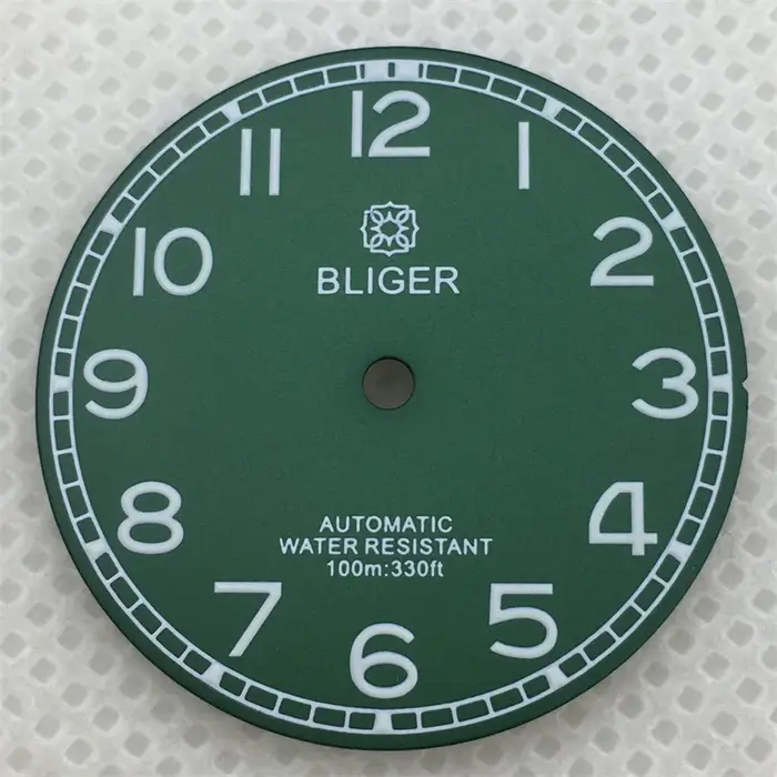 BLIGER 29mm cadran lumineux noir vert bleu avec NH34 NH35 NH36 ETA 2836 2824 Miyota 8205/8215/821A perle DG2813/3804 mouvement