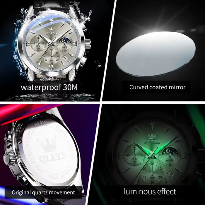 Montre de Luxe avec Bracelet en Cuir pour Homme