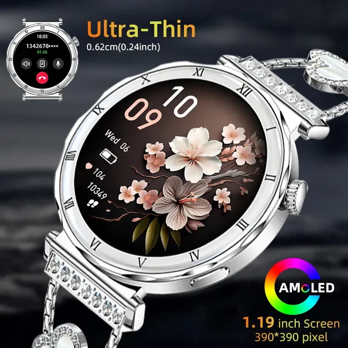 Montre connectée pour femmes 2026 Nouvelle mode Écran AMOLED Appel Bluetooth Cadrans personnalisés Surveillance de la