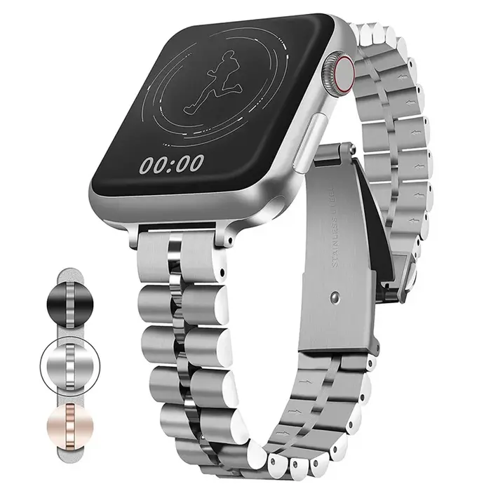 Bracelet pour Apple Watch 7 6 SE en acier inoxydable, trois perles demi-cercle 14mm, bracelet Apple pour iWatch série 5 4 3 2 UTHAI G11