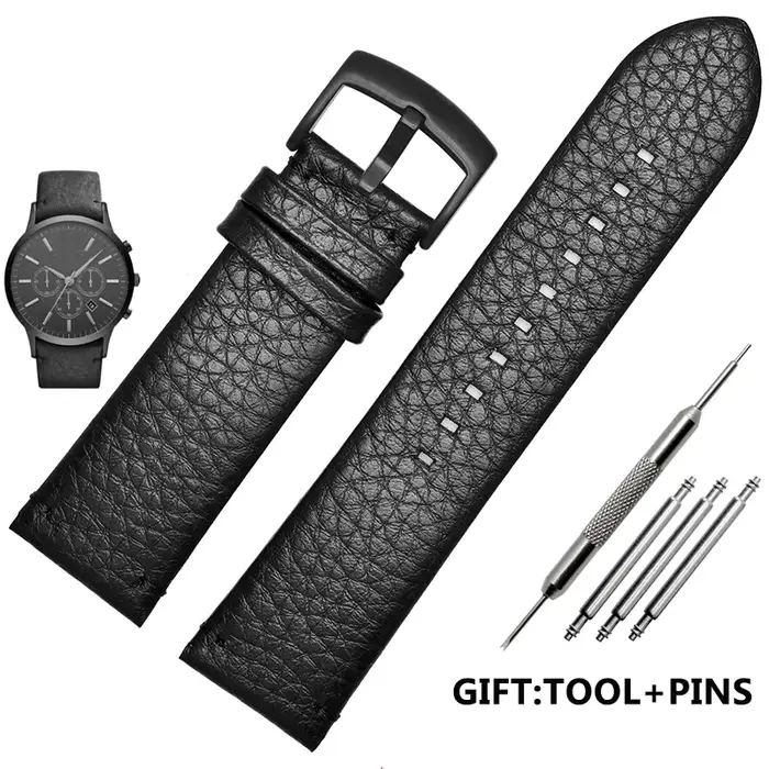 Bracelet de montre en cuir véritable pour homme, couleur marron et noir, pour Armani AR2460/2461/246